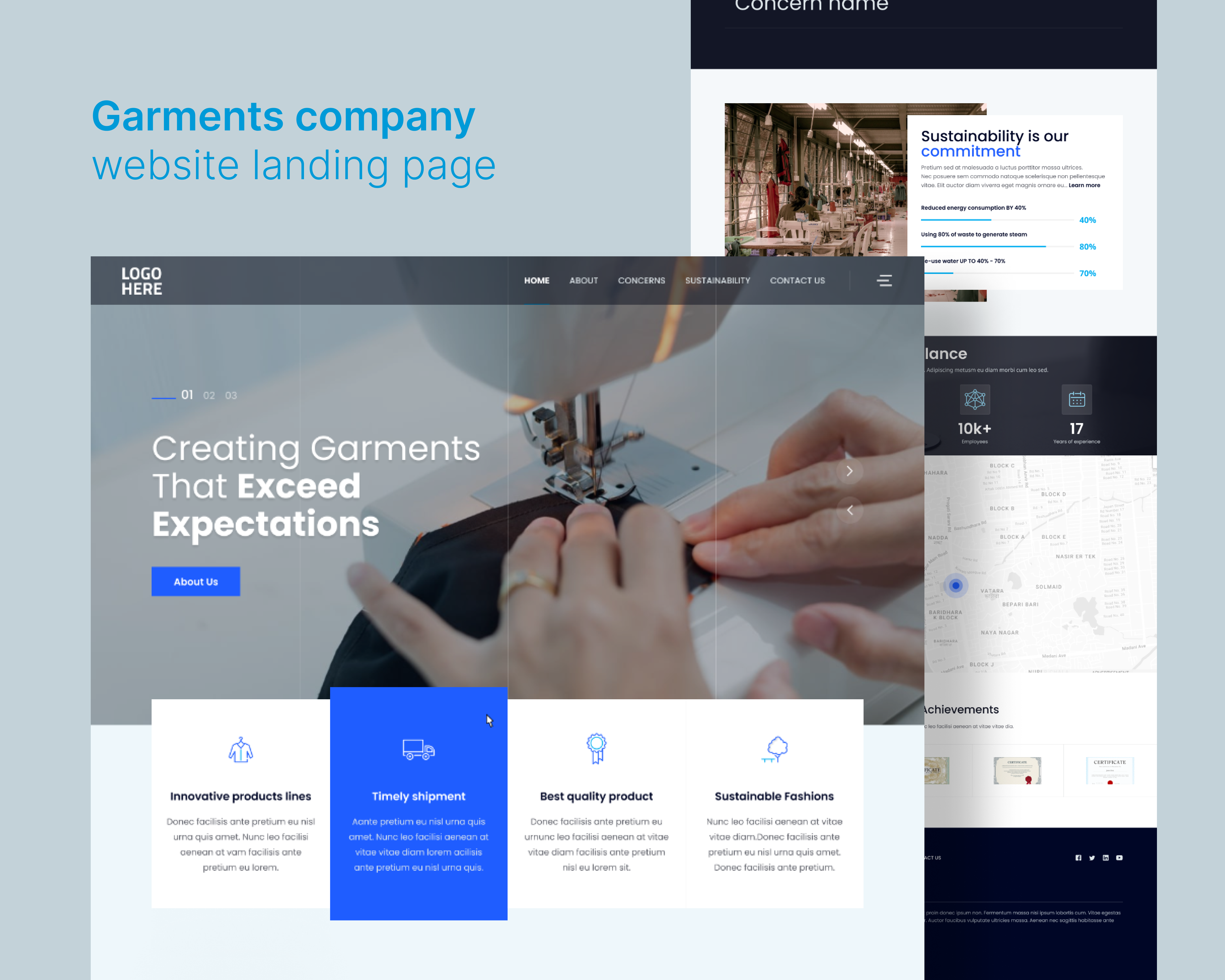 Garments company landing page