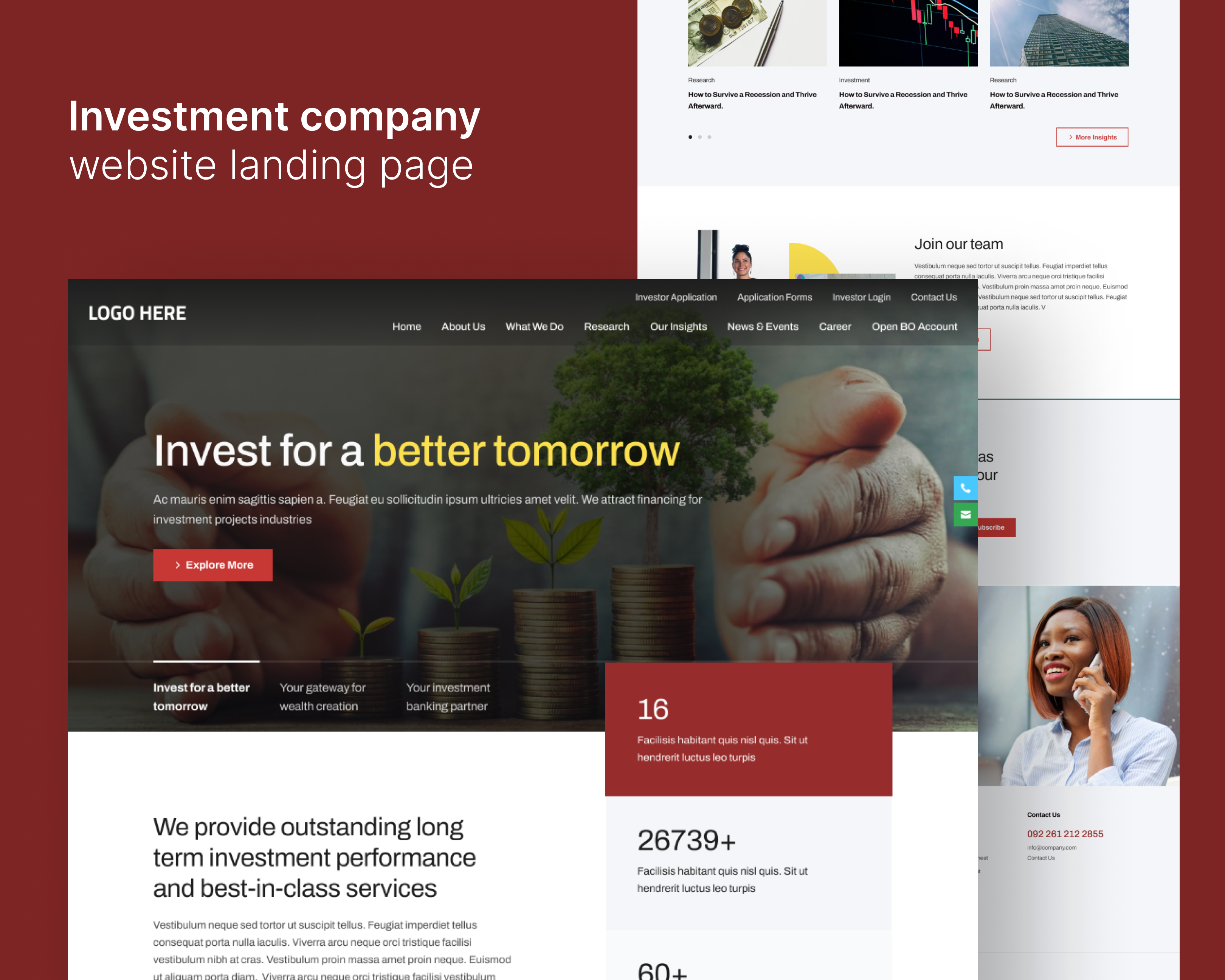 Investment company landing page