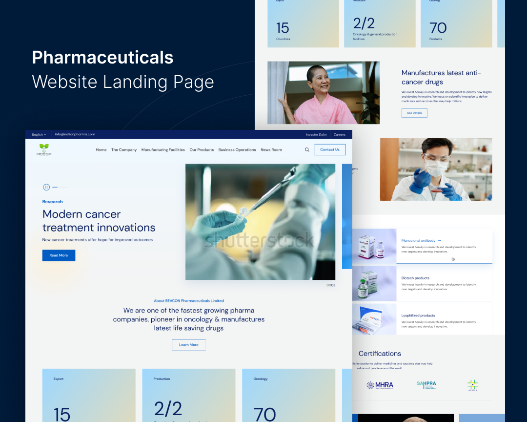 Pharmaceuticals website landing page figma